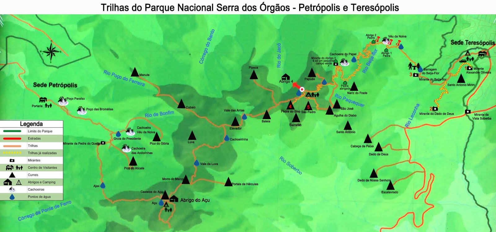Mapa da Travessia Petrópolis x Teresópolis na Serra dos Órgãos, Rio de Janeiro
