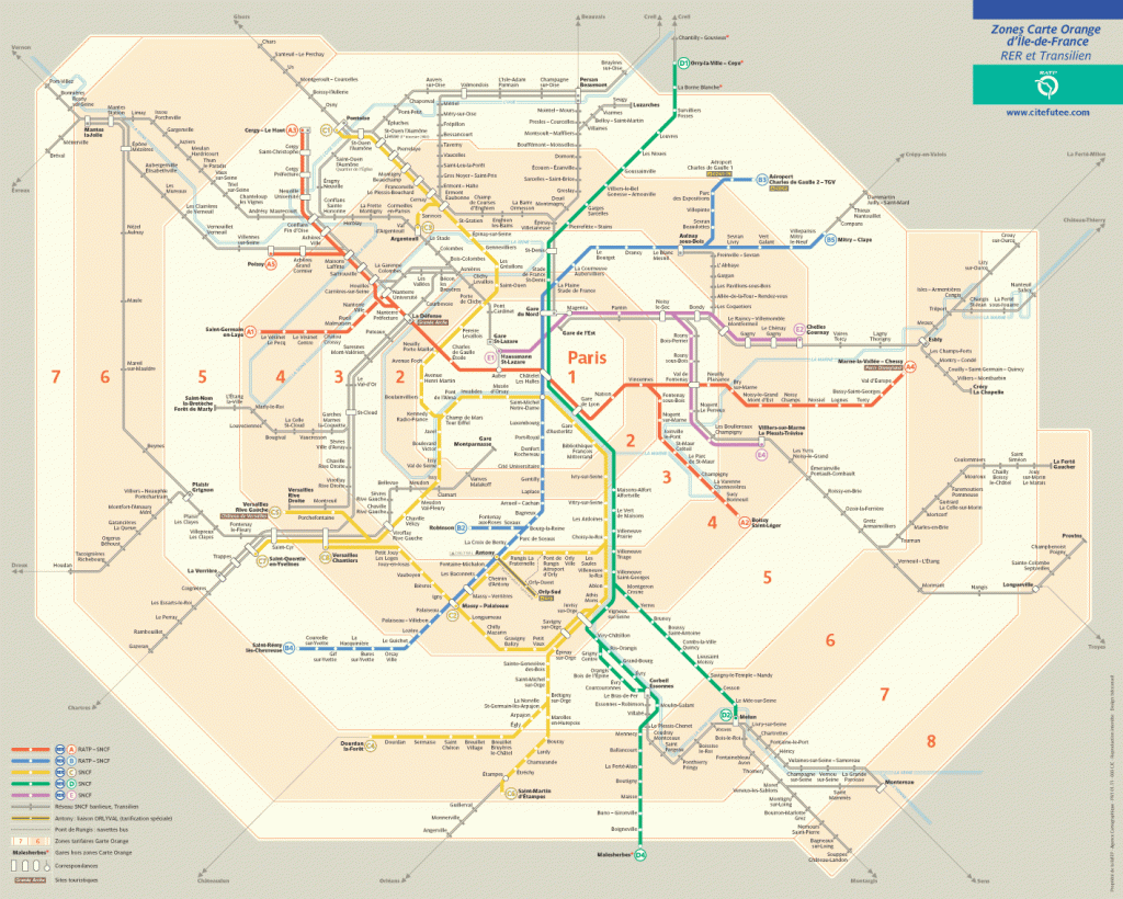 Mapas das Zonas de transporte público em Paris e Île-de-France